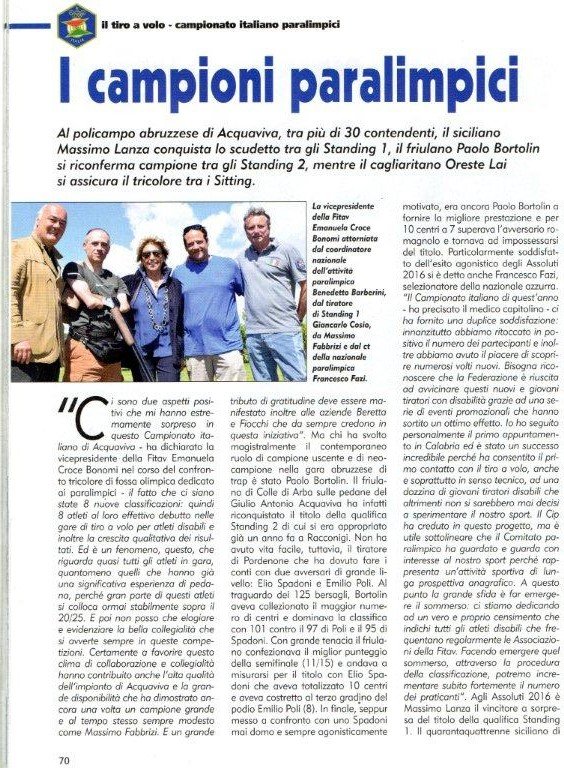 Paolo Bortolin sulla rivista "Il tiro a volo"